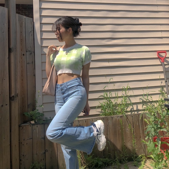 SHEIN Gingham Crop ShortSleeve Knit Top - Picture 8 of 10